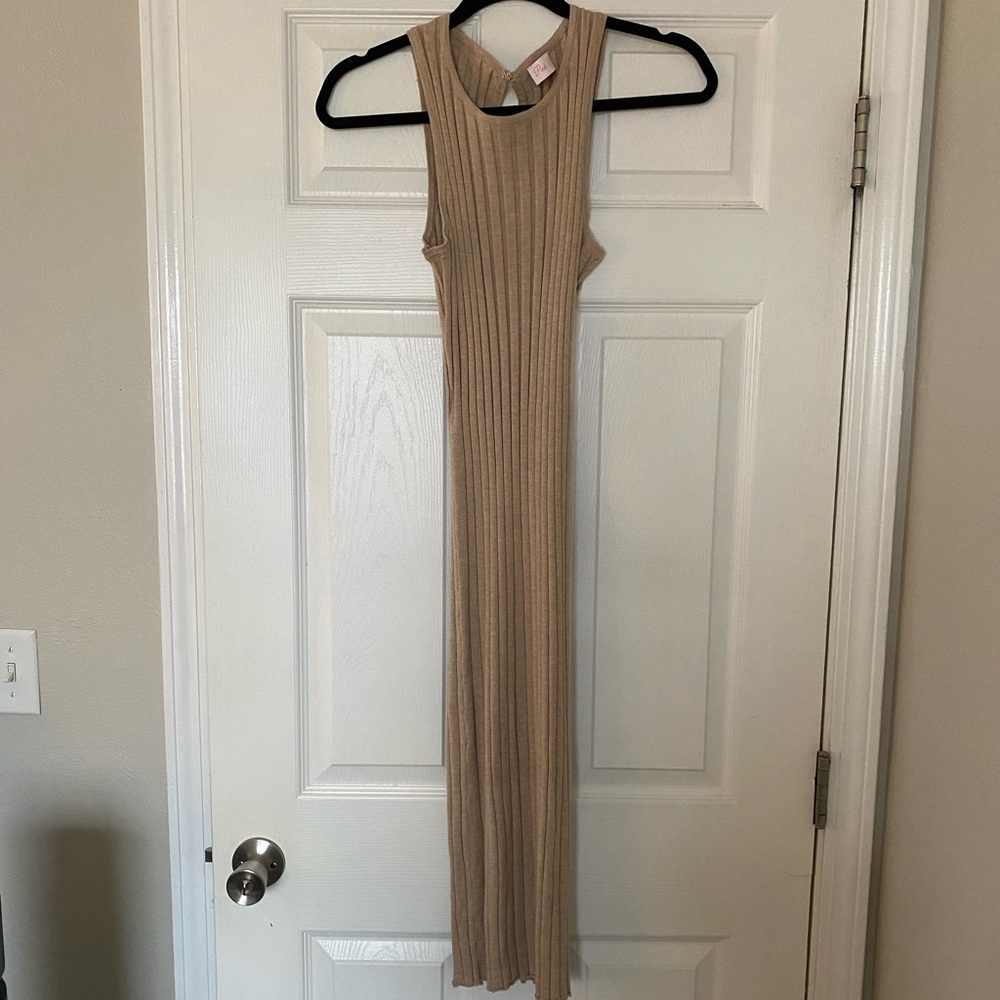 Pink Lily Beige Tank Sweater Midi Dress